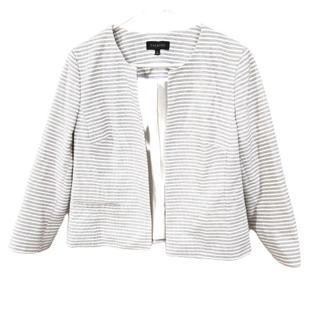 Talbots Sz 12 Open Front Coral Striped Blazer
